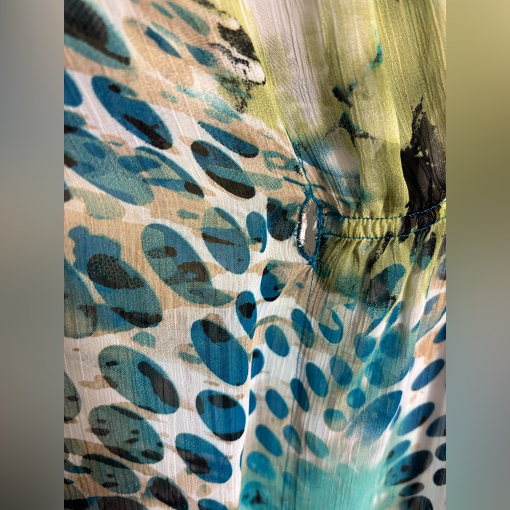 Turquoise Floral Abstract One Shoulder Flowy Boho Beach Goddess Dress Size L-XL - Picture 6 of 13